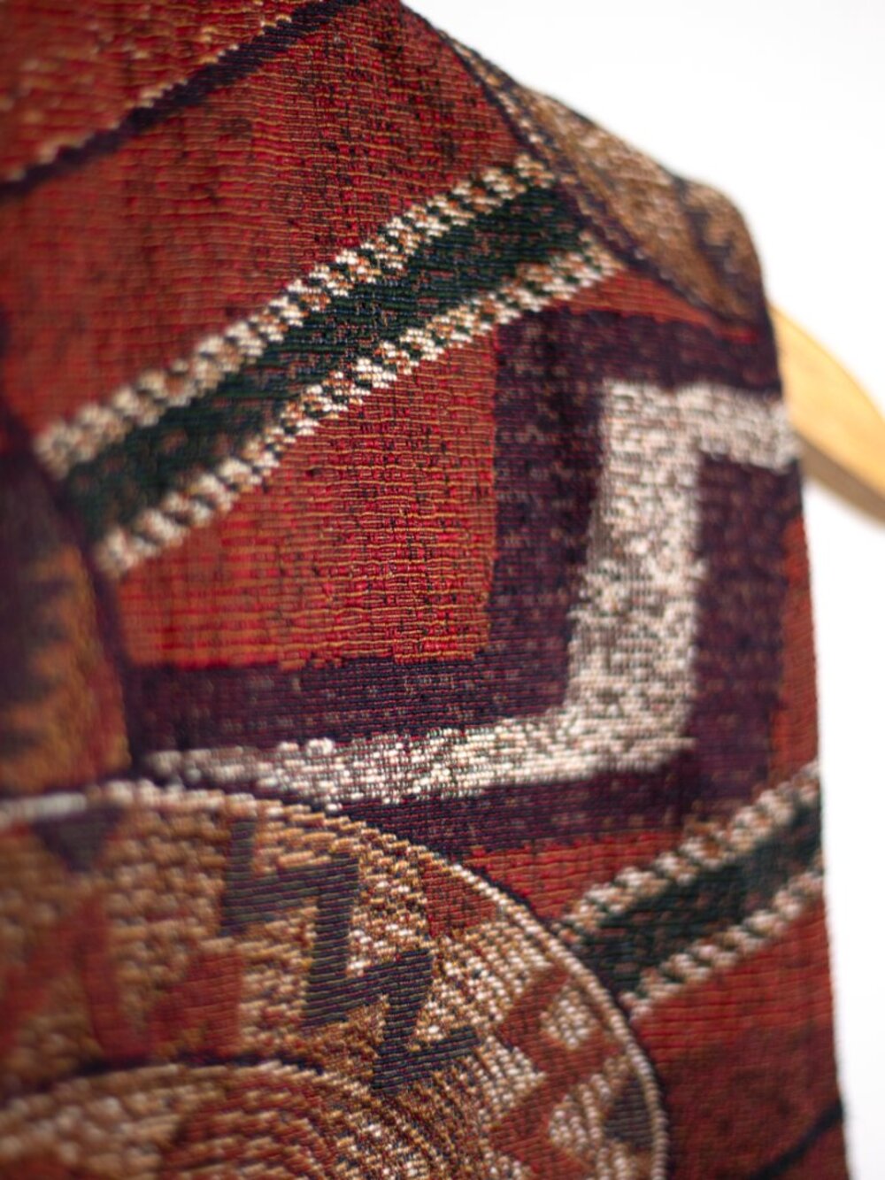 Vintage 90s Southwestern Tapestry Vest | Concho Buttons + Braided Leather Tie - Picture 8 of 8